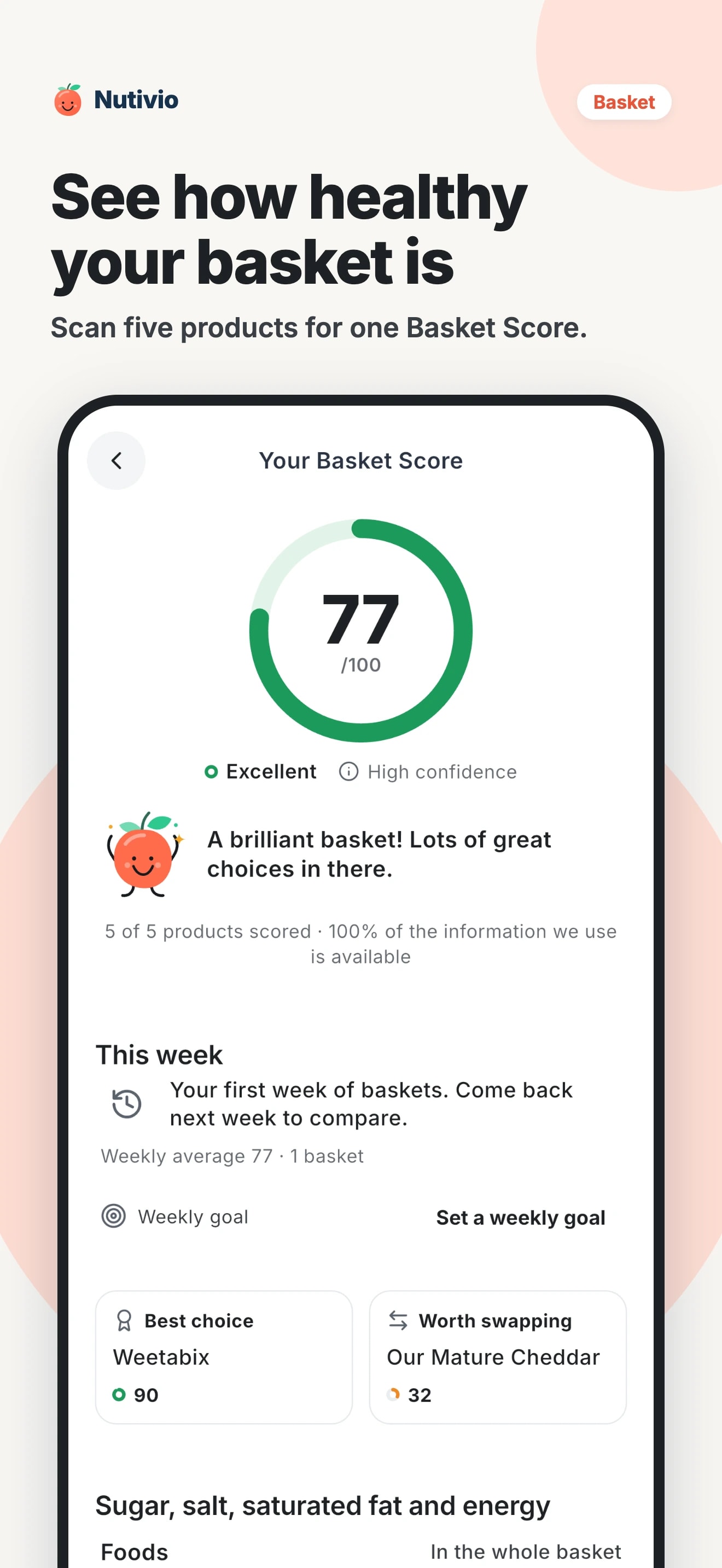 See how healthy your basket is: scan five products for one Basket Score.